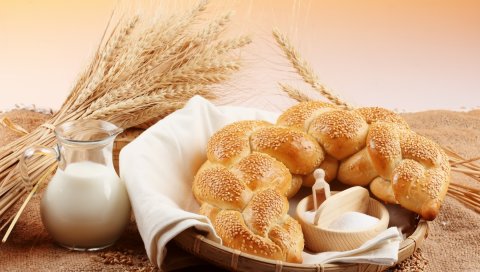 Хлеб, рулет, кунжут, молоко, кувшин, мука, зерно, кукуруза, пшеница