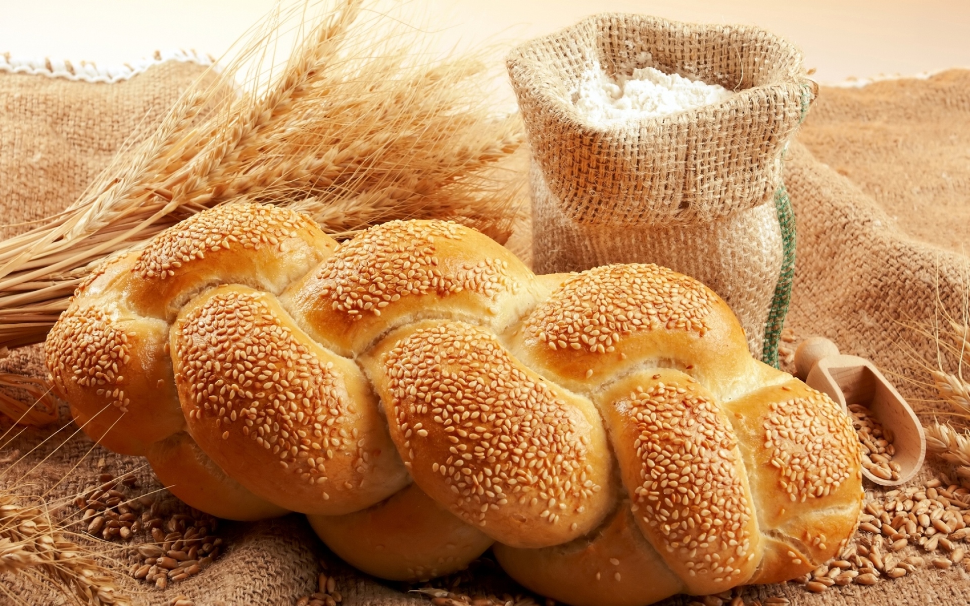 Картинки Хлеб, кунжут, мешок, мука, зерно, пшеница, уши фото и обои на рабочий стол