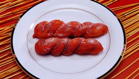 Косички, выпечка, миска, сахар, порошок