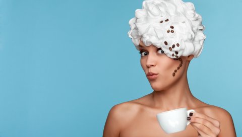 крем, голова, девушка, чашка, кофе