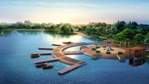 Китай, строительство, строительство, озеро