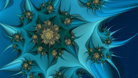 фрактал, цветок, белая, синяя