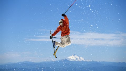сноуборд, прыгать, снег