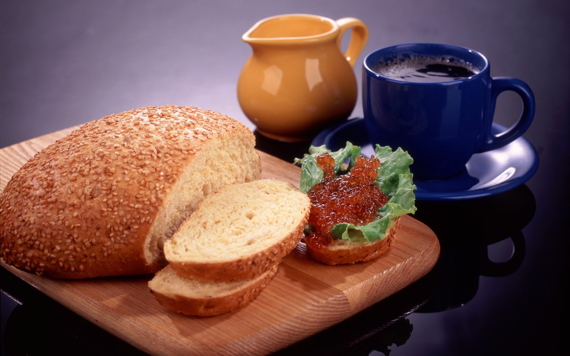 Картинки Хлеб, яйца, чай, травы фото и обои на рабочий стол