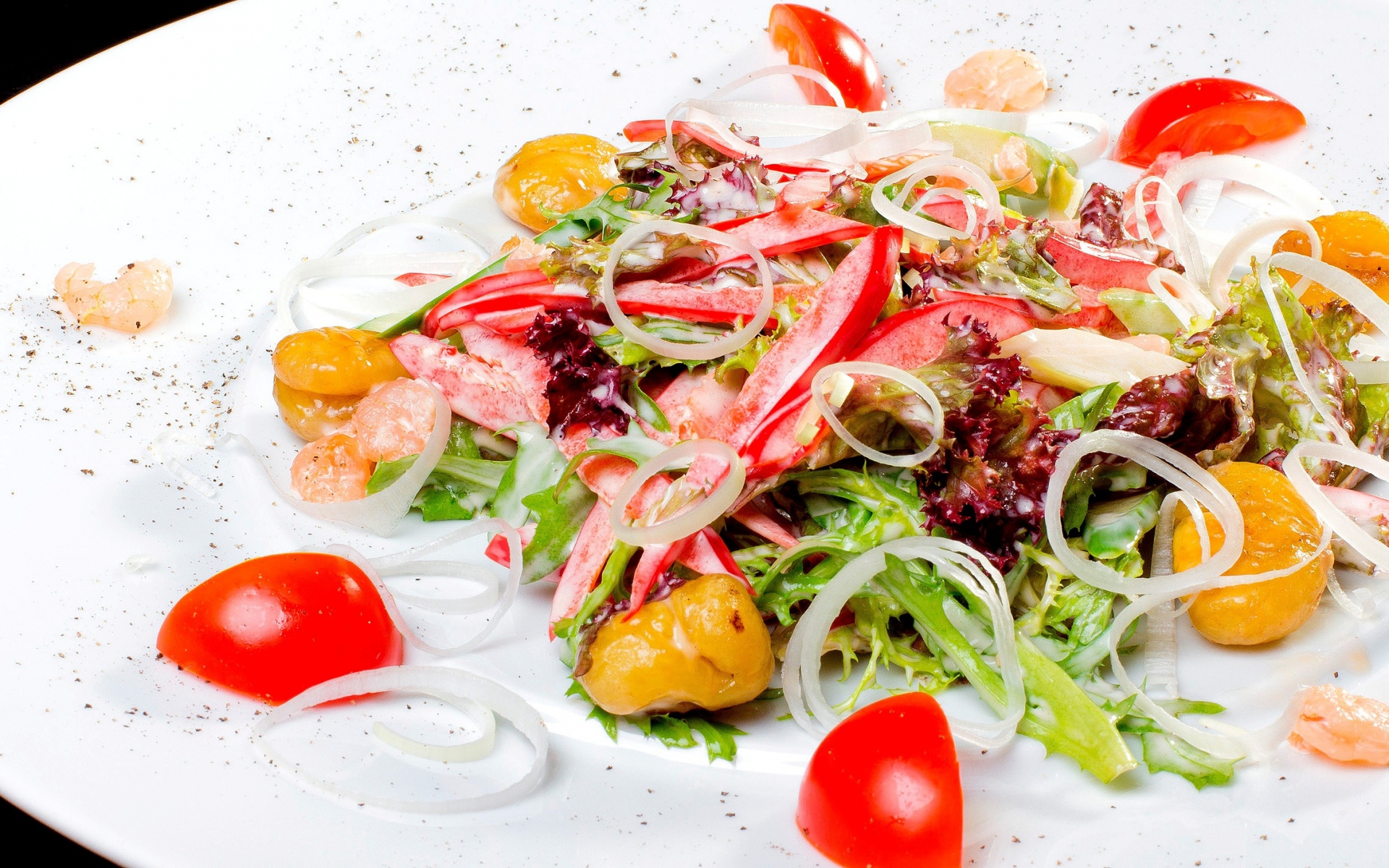 Картинки Салат, овощи, лук, помидоры, нарезанные фото и обои на рабочий стол