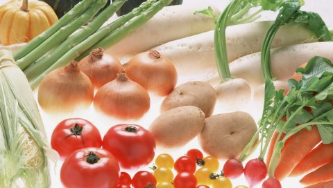 Лук, помидоры, продукты питания, травы
