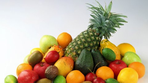Фрукты, салат, ананас, яблоки, апельсины