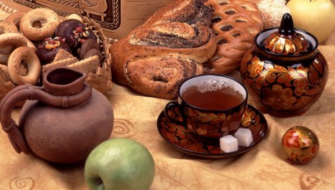 Торты, чай, блюда, еда, вкусные