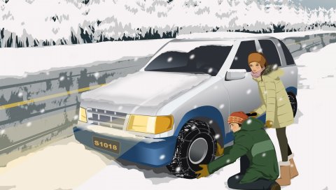 Автомобиль, зима, пар, авария