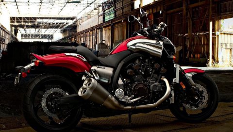 Yamaha, красный, мотоцикл, yamaha v max