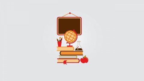Школа, доска, закладка, центр, карандаш, глобус, рука