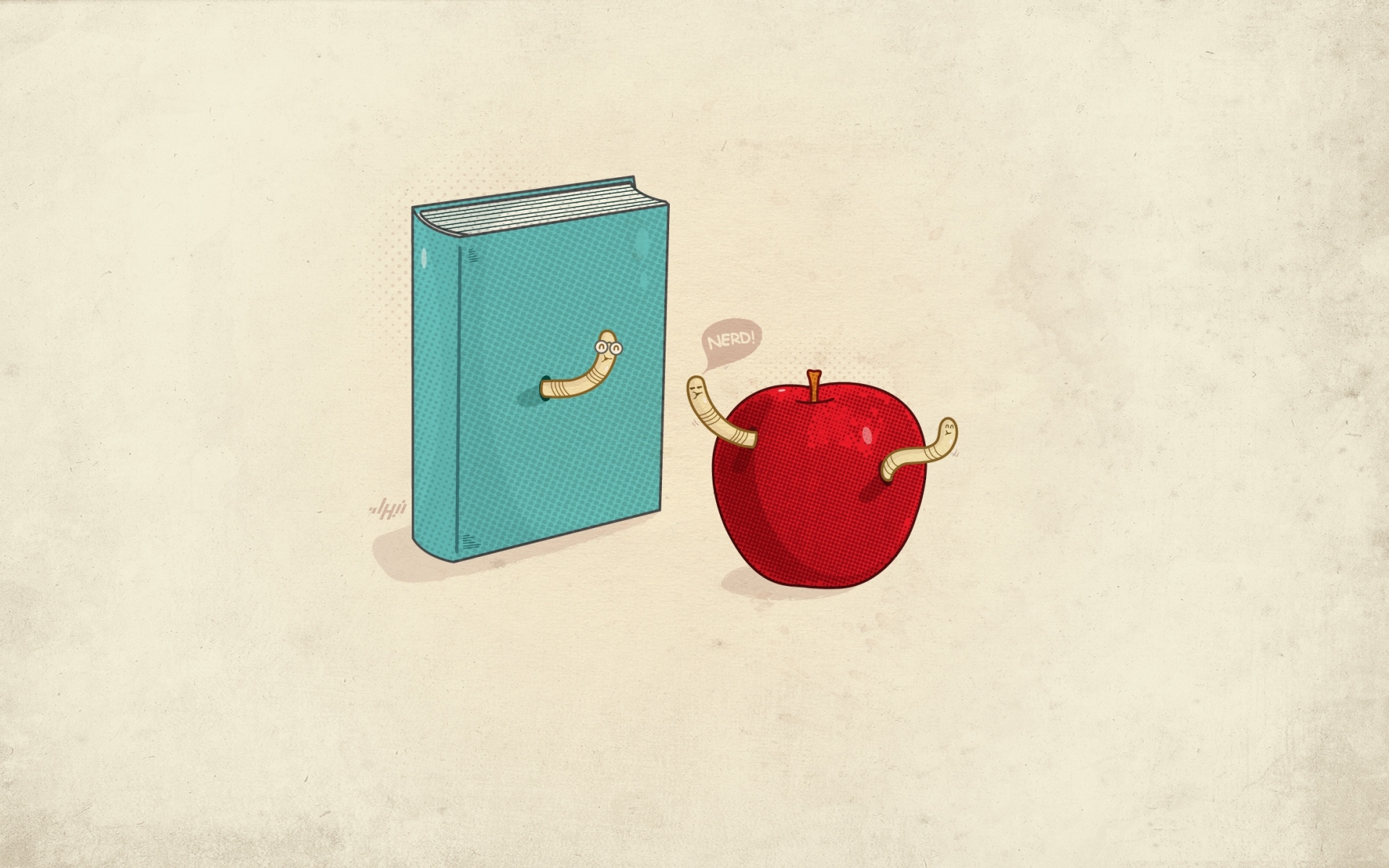 Картинки Книга, минимализм, черви, яблоко фото и обои на рабочий стол