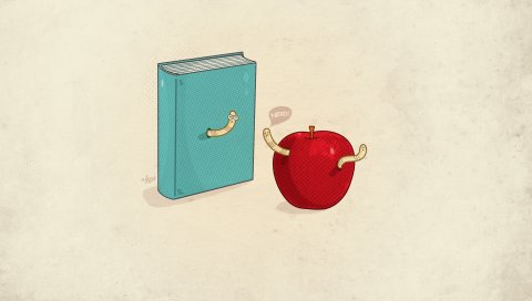 Книга, минимализм, черви, яблоко