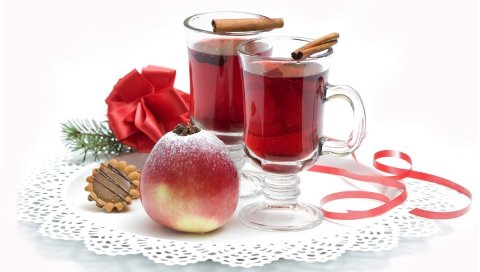 стекла, пить, корица, яблоко, звездчатый анис, ткань, печенье, лук