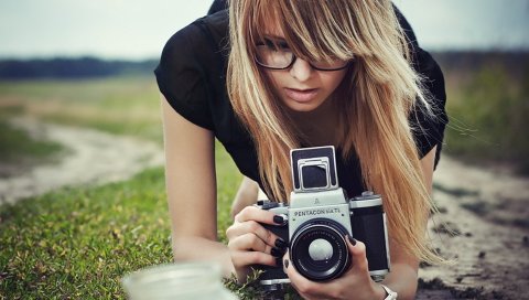 женщин, каньоны, очки, фотограф