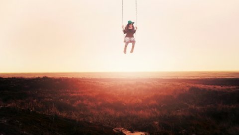 девушки, качели, природа, свобода, счастье