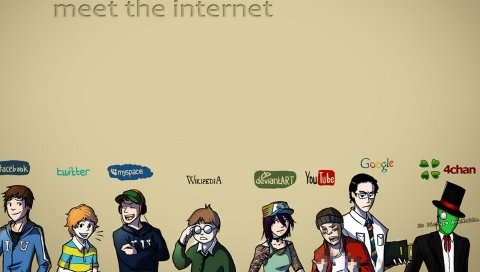 интернет, Facebook, Twitter, MySpace, Wikipedia, DeviantArt, YouTube, Google, 4chan