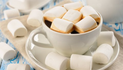 Сладкий, чашка, зефир, кружка, кофе