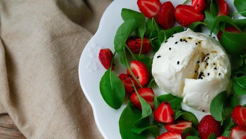 Мороженое, десерт, фрукты, клубника