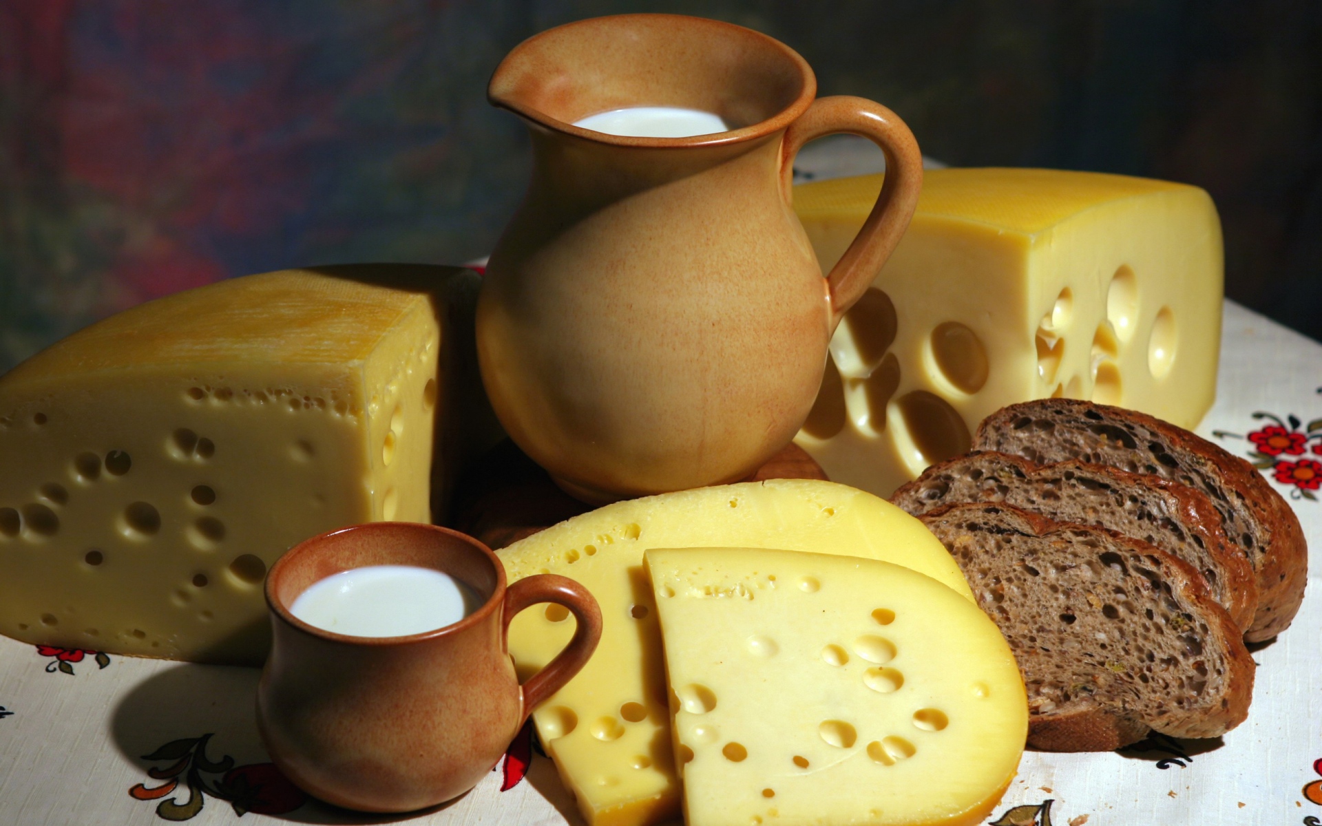 Картинки Сыр, хлеб, молоко, нарезанный фото и обои на рабочий стол