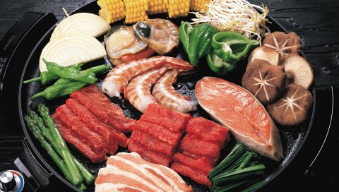 Мясо, рыба, овощи, кукуруза
