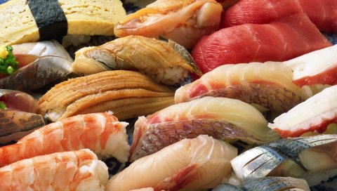 Суши, рыбы, морепродуктов, креветок
