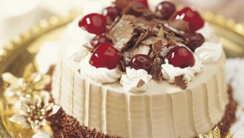 Торт, ягоды, сливки, вкусные