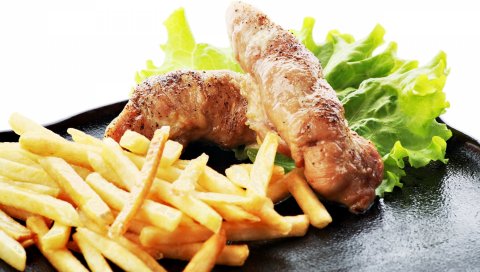 Мясо, жареный картофель, блюдо, ужин