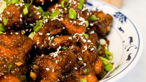 Мясо, тушеная, зелень, миски, еда