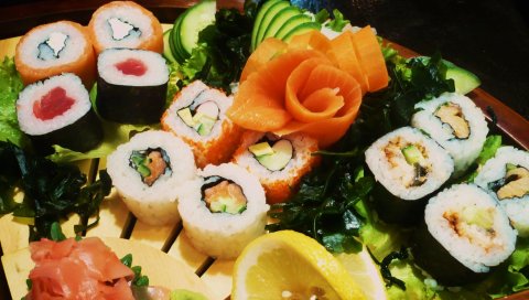 Рулеты, рис, много, разнообразие, вкусный