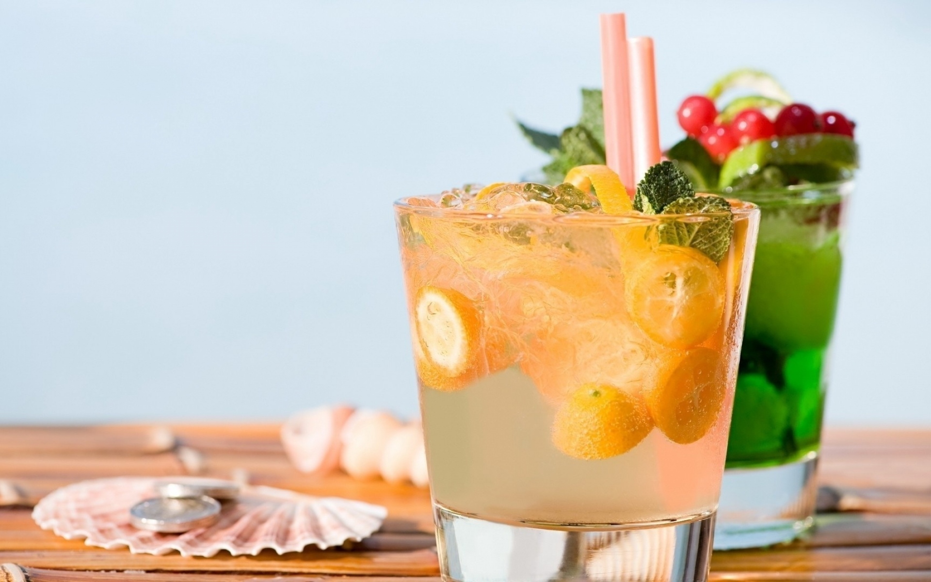 Картинки Напиток, коктейли, фрукты, лед, капли фото и обои на рабочий стол