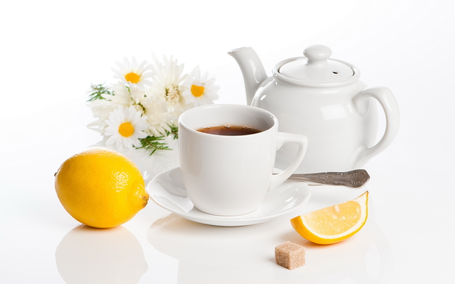 Картинки Обслуживание, чай, лимон, сахар фото и обои на рабочий стол
