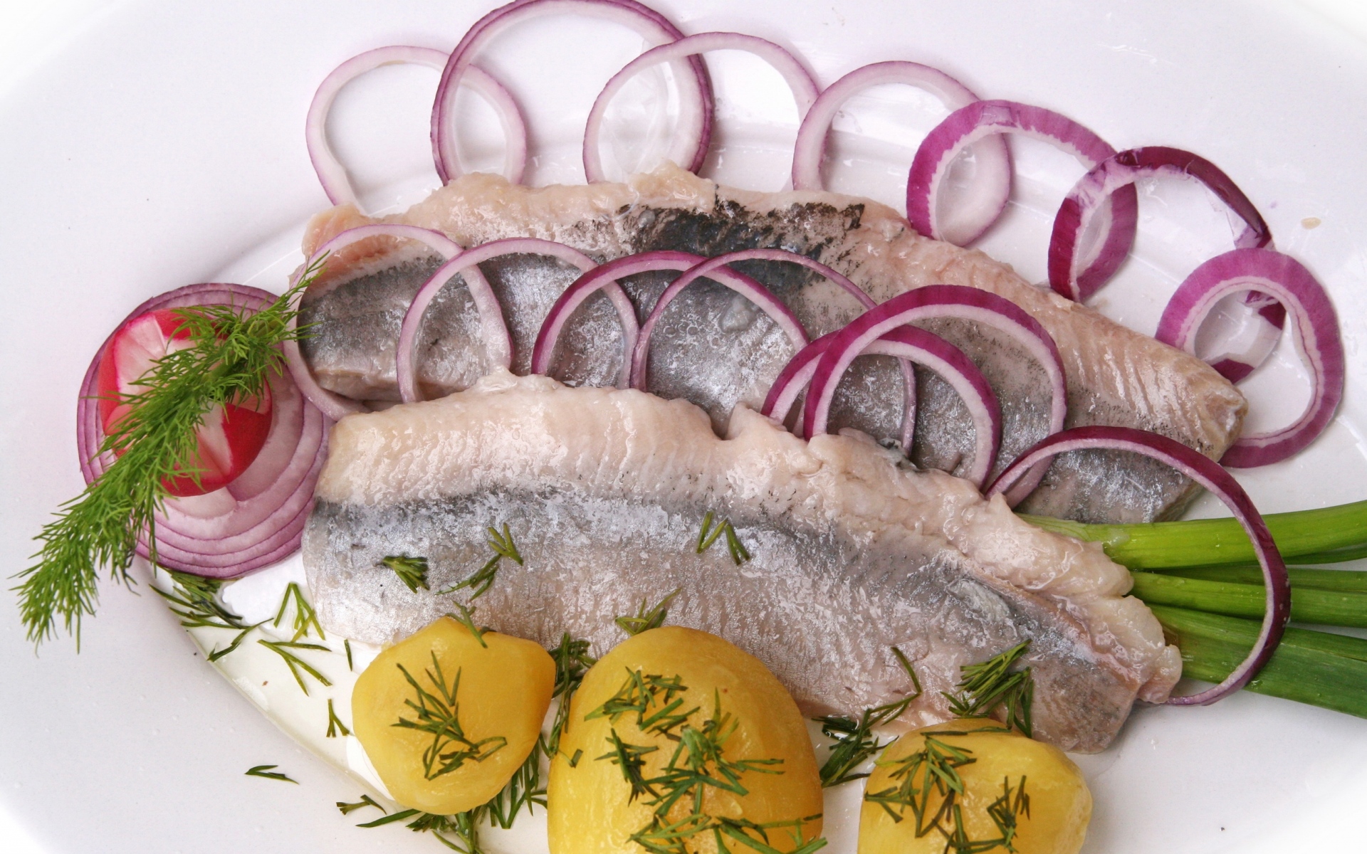 Картинки Сельдь, рыба, мясо, лук фото и обои на рабочий стол
