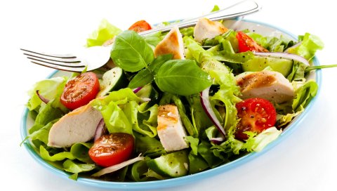 Мясо, зелень, рукколой, помидоры, помидоры черри