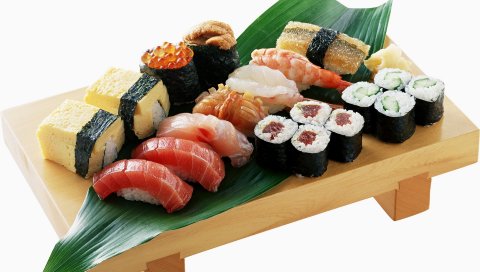 Рулеты, суши, рыба, мясо, рис, нори, японская кухня