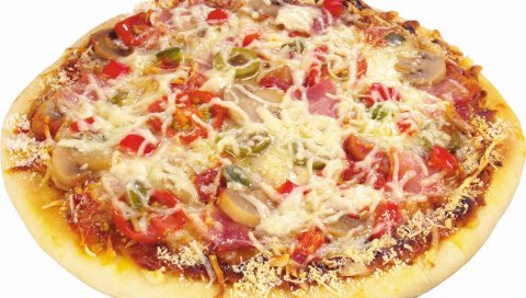 Пицца, сыр, чипсы, мясо