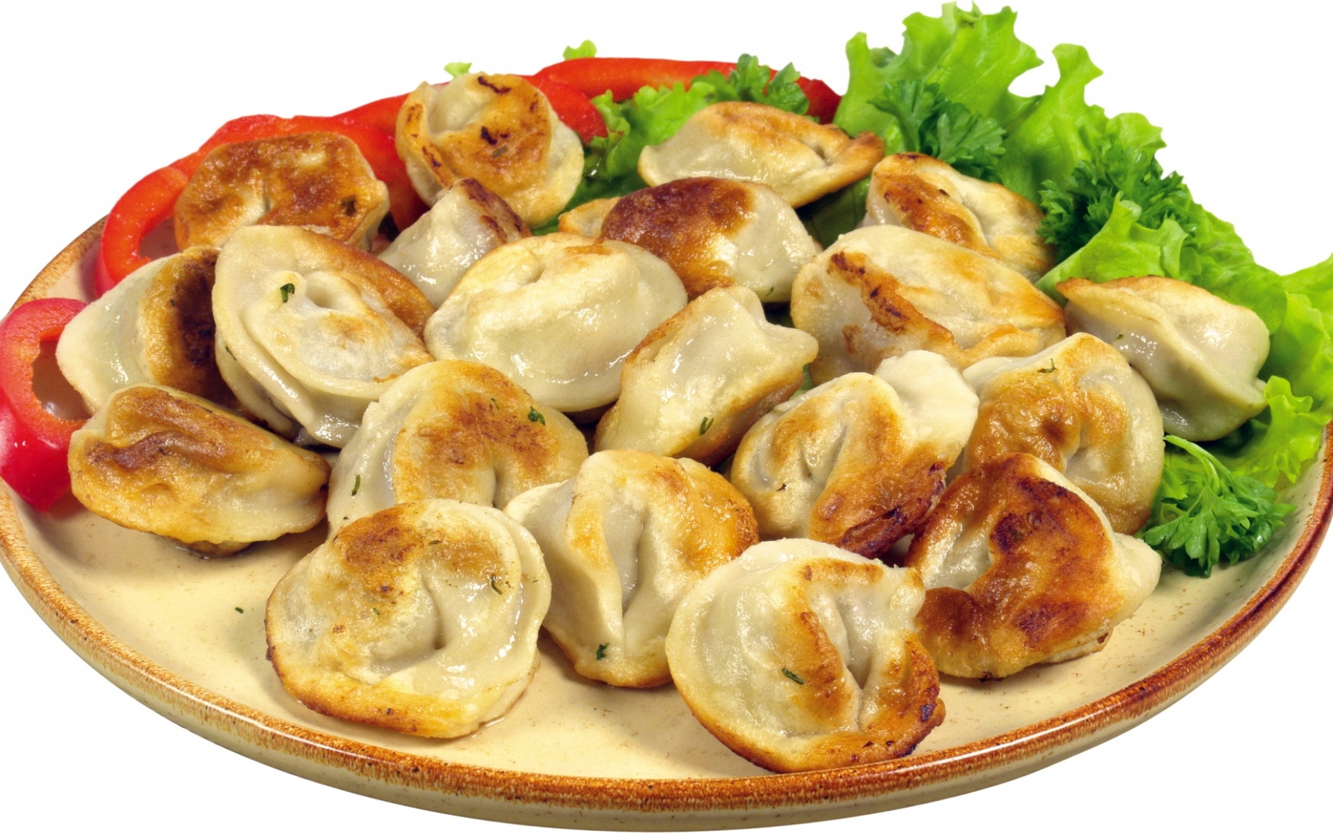 Картинки Пельмени, жареный, зеленый, тарелка фото и обои на рабочий стол