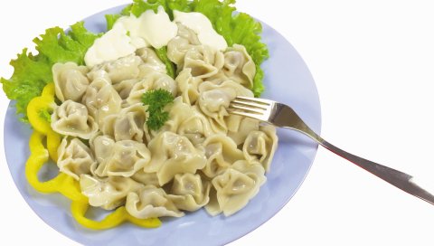 Равиоли, блюдо, сметана, зеленый