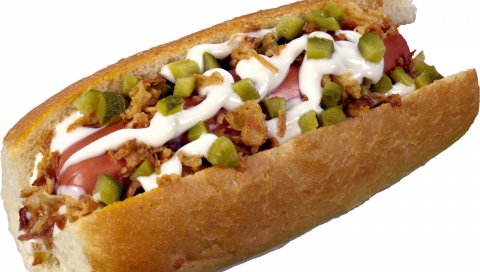 Хот-дог, колбаса, печенье, соус