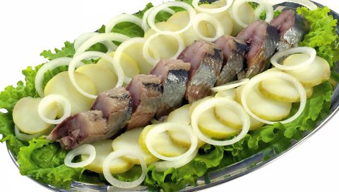 Рыба, сельдь, салат, лук, картофель