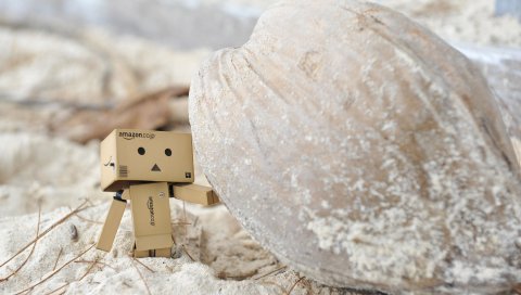 Danboard, картонный робот, песок, камень
