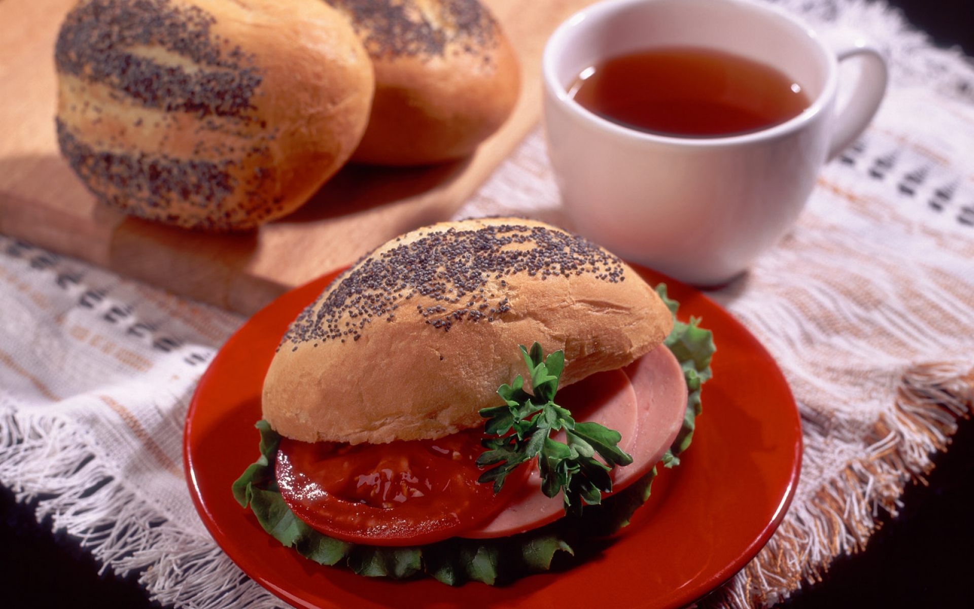 Картинки Сэндвич, мясо, чай, завтрак фото и обои на рабочий стол