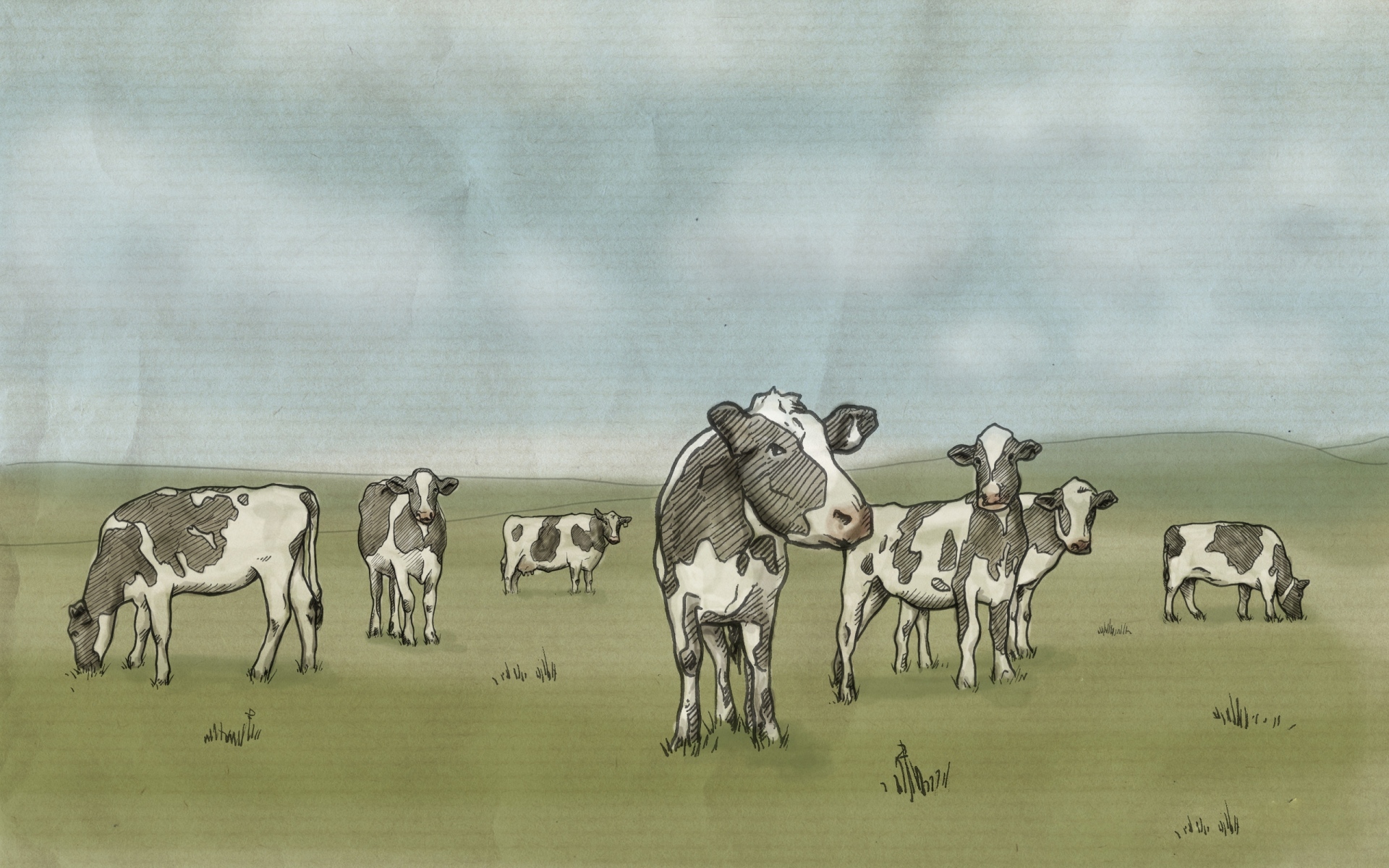 Картинки Рисунок, коровы, молоко, прерия фото и обои на рабочий стол