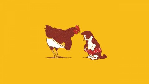 Курица, кошка, рисунок