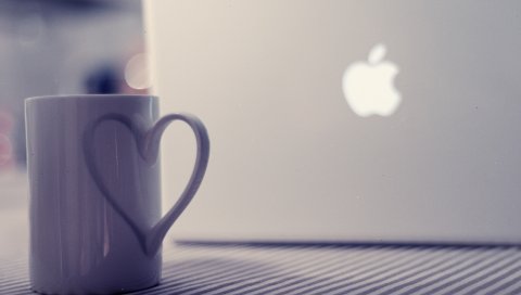 Macbook, яблоко, чашка, компьютер