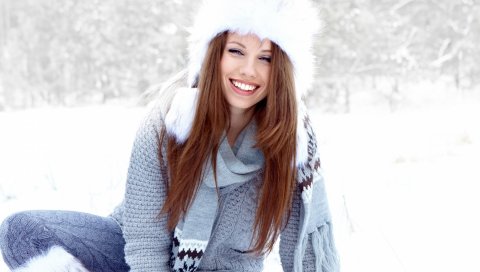 Девушка, шляпа, снег