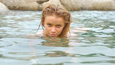 Девушка, лицо, вода, плавать