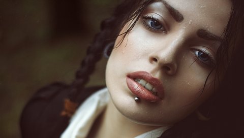 Девушка, лицо, макияж, пирсинг