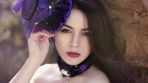 Девушка, макияж, лицо, прическа, украшения
