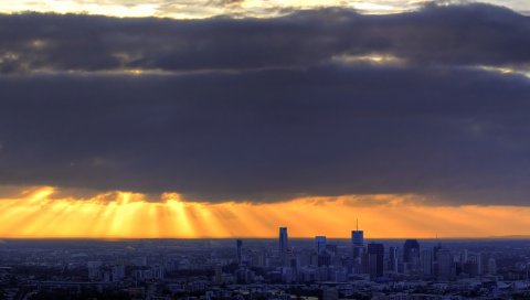 Утро, небо, здания, вид сверху
